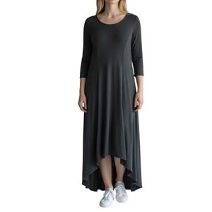 Chicos High Low Lilly Maxi Dress Sz 2 Large Gray Casual Comfy 3/4 sleeve Minimal